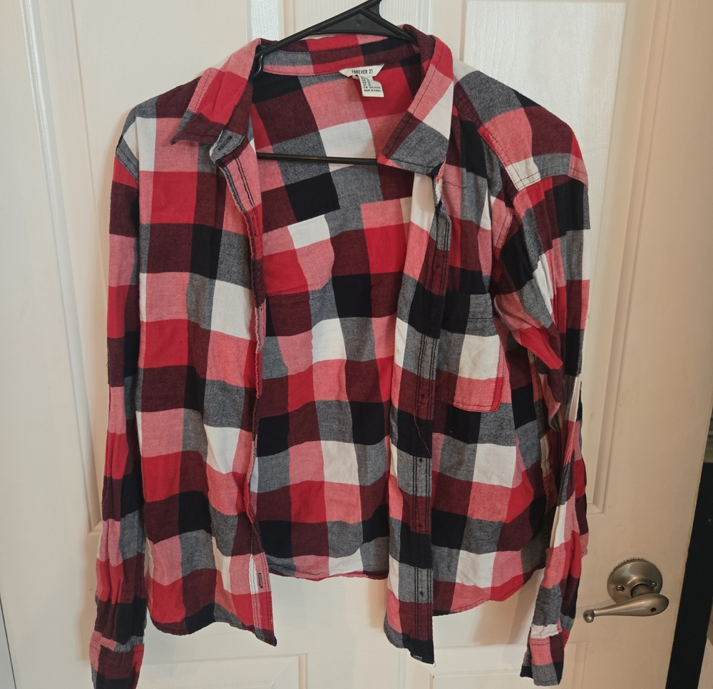 Forever 21 Red Black White Plaid Button-Down Shirt